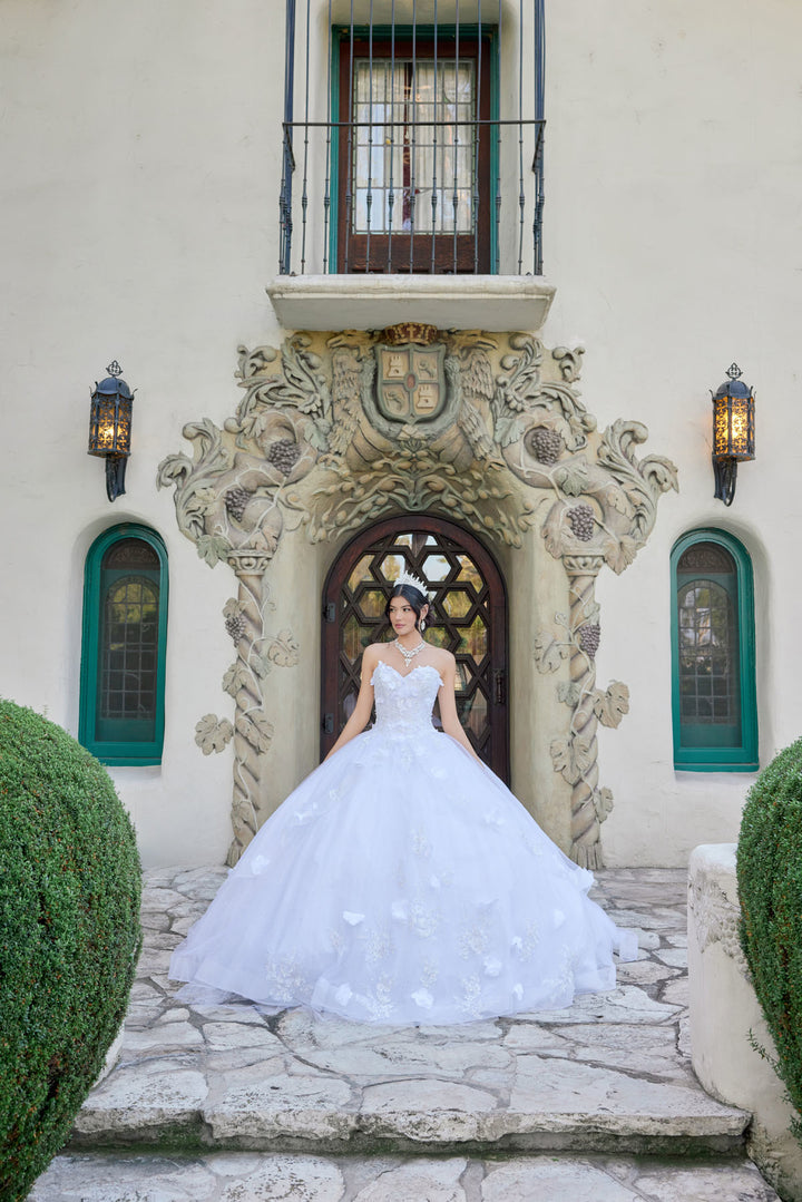 Juliet JT1495HW strapless appliqué ball gown quinceanera dress front view, option 4