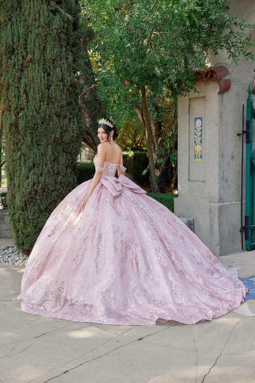 Juliet JT1510H off-shoulder quinceanera ball gown back view