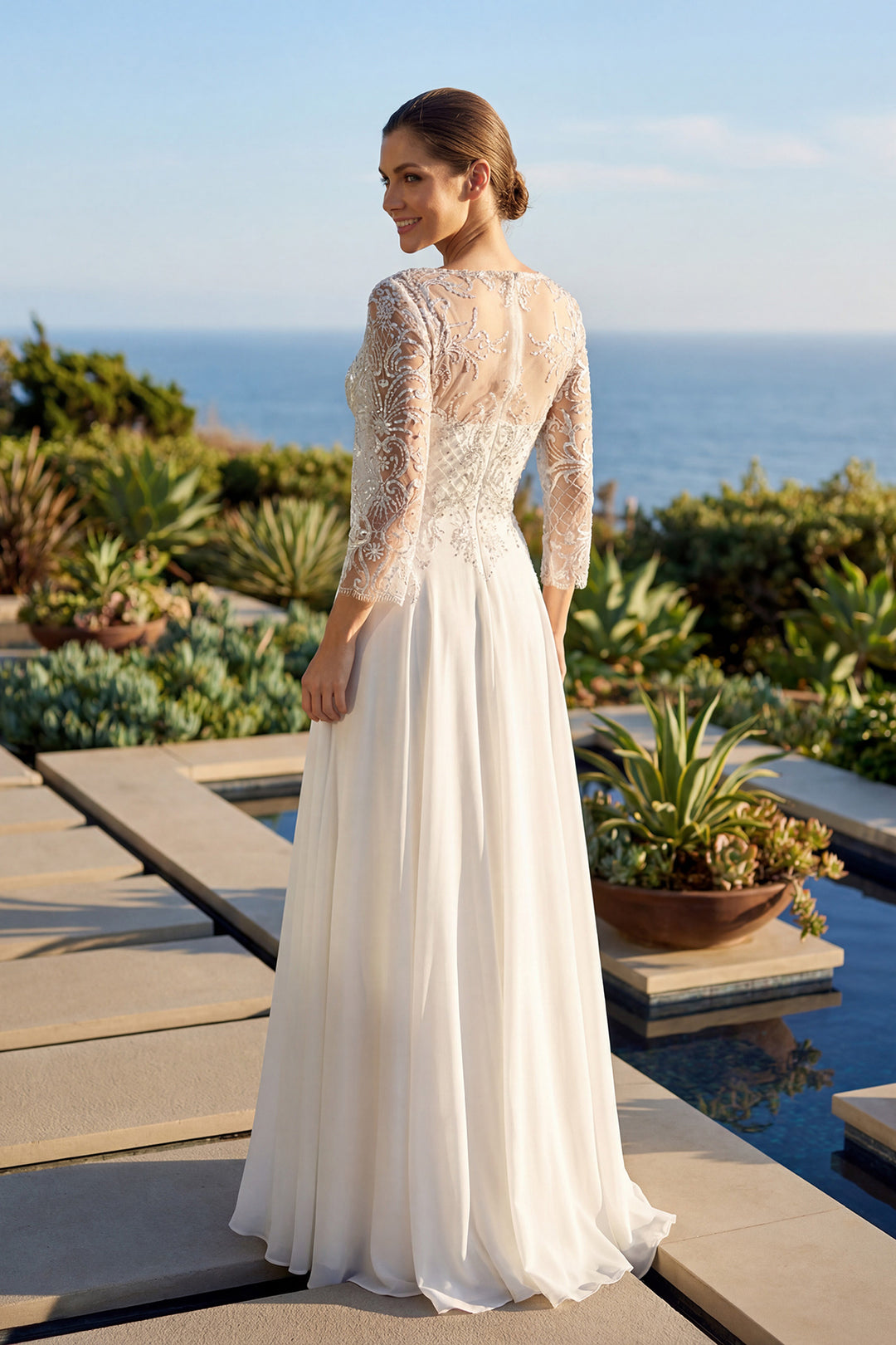 Juliet M11-W illusion sleeve mother of the bride dress back view