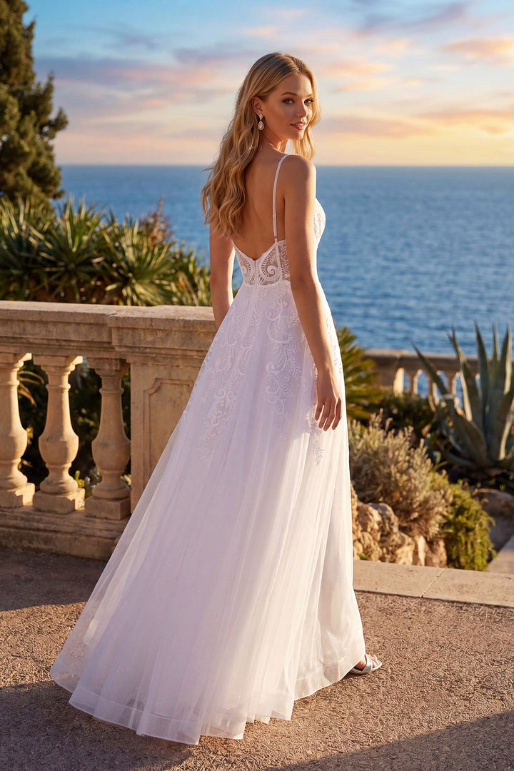 Juliet JT2482SW A-line bridal gown back view with open back