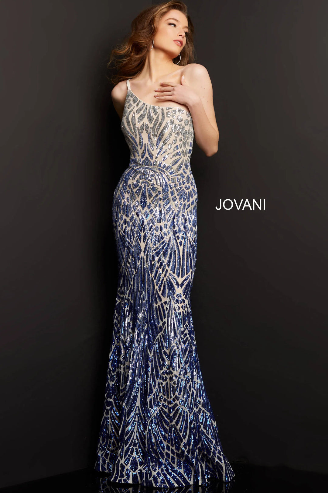 Jovani - 06469 Sequined Two Tone Trumpet Dress - FOSTANI.com