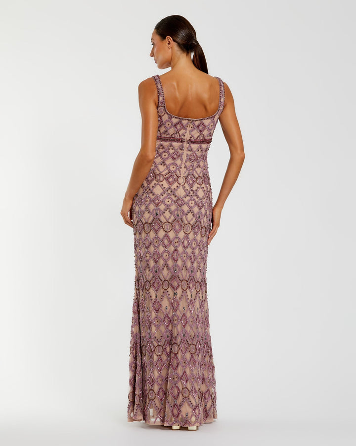 Mac Duggal 10108 Pink Beaded Art Deco Column Gown