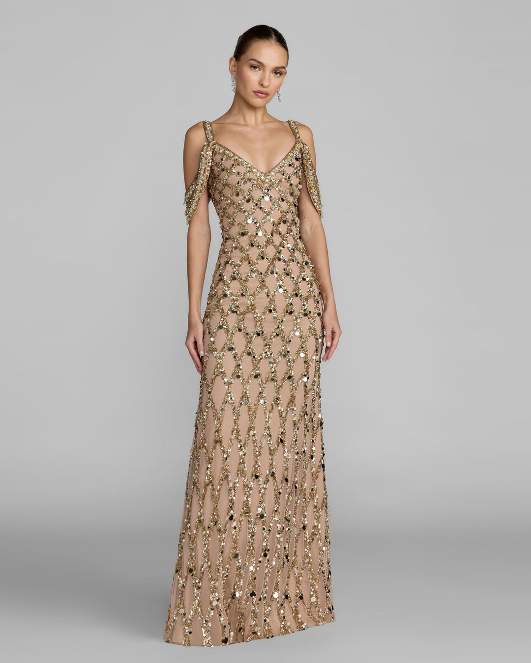 Mac Duggal 10139 Sequin Embellished V-Neck Gown