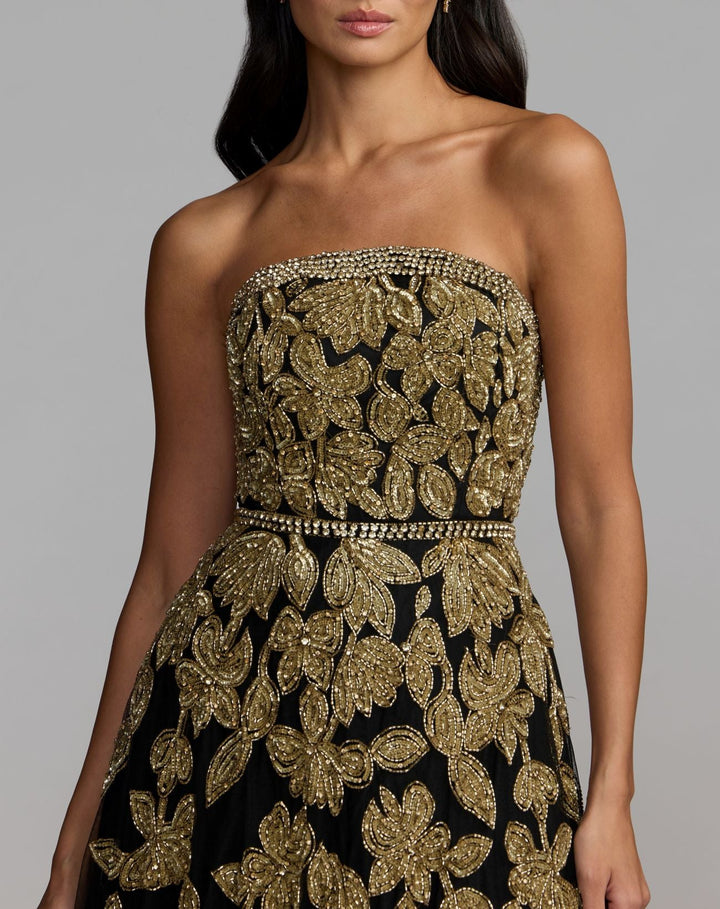 Mac Duggal 10274 Floral Embellished Strapless A-Line Gown