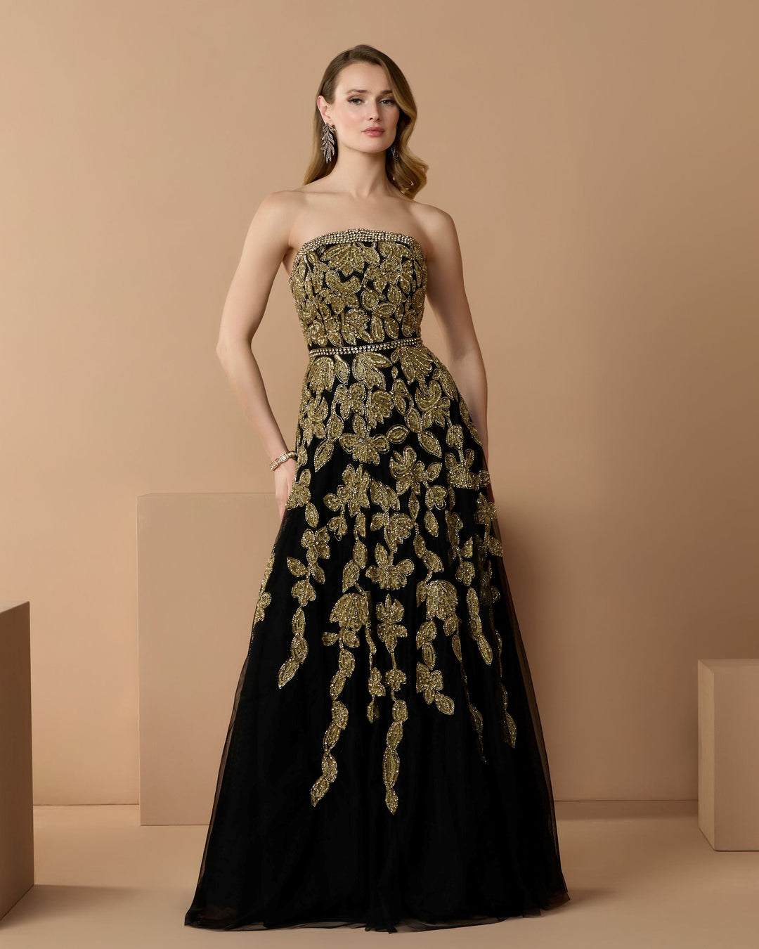 Mac Duggal 10274 Floral Embellished Strapless A-Line Gown