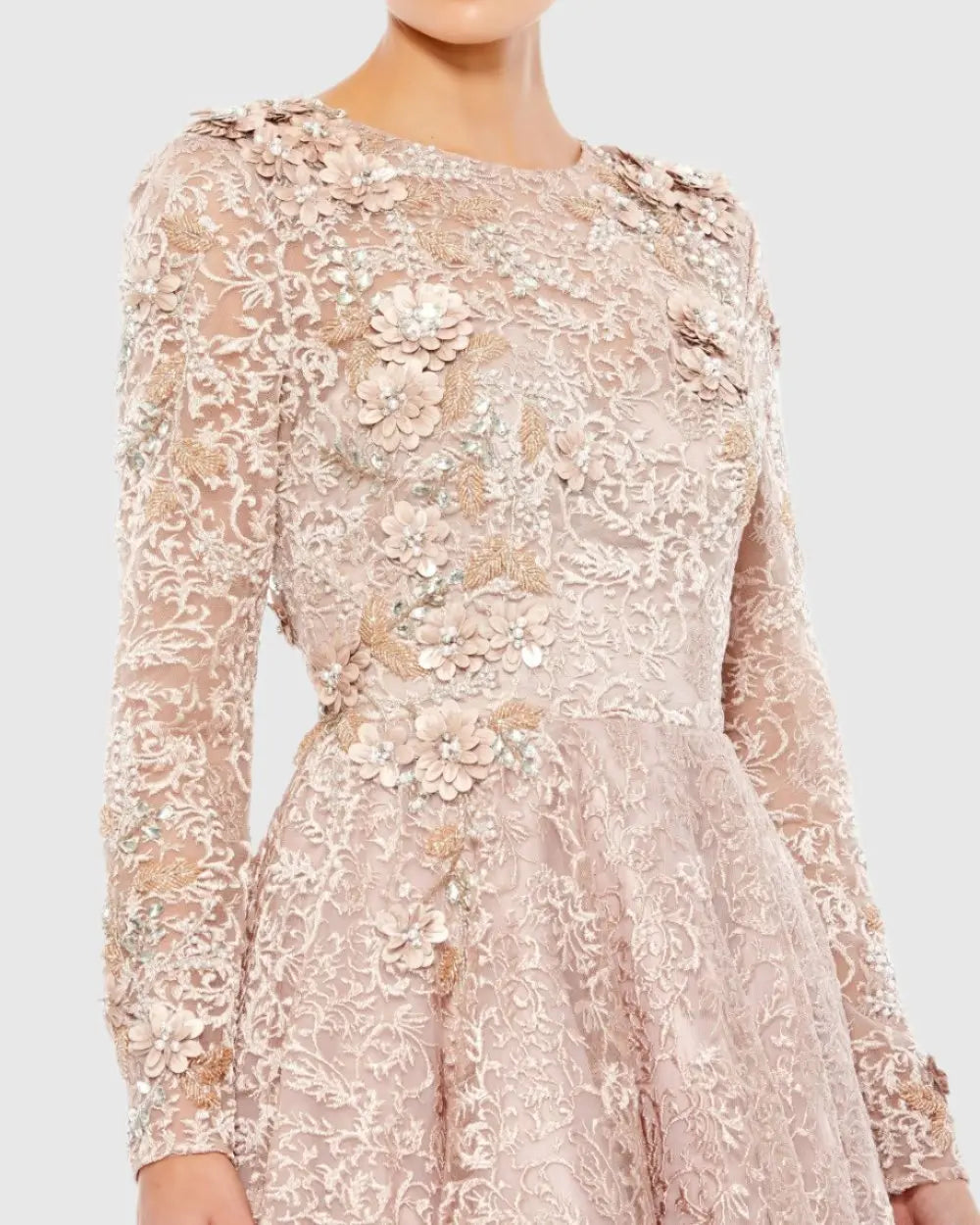 Mac Duggal 11121 Embellished Illusion Long Sleeve A Line Gown