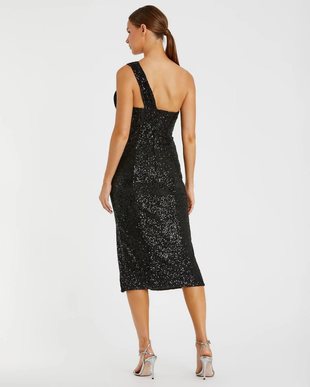 Mac Duggal 11286 Sequined One Shoulder Front Bow Dress
