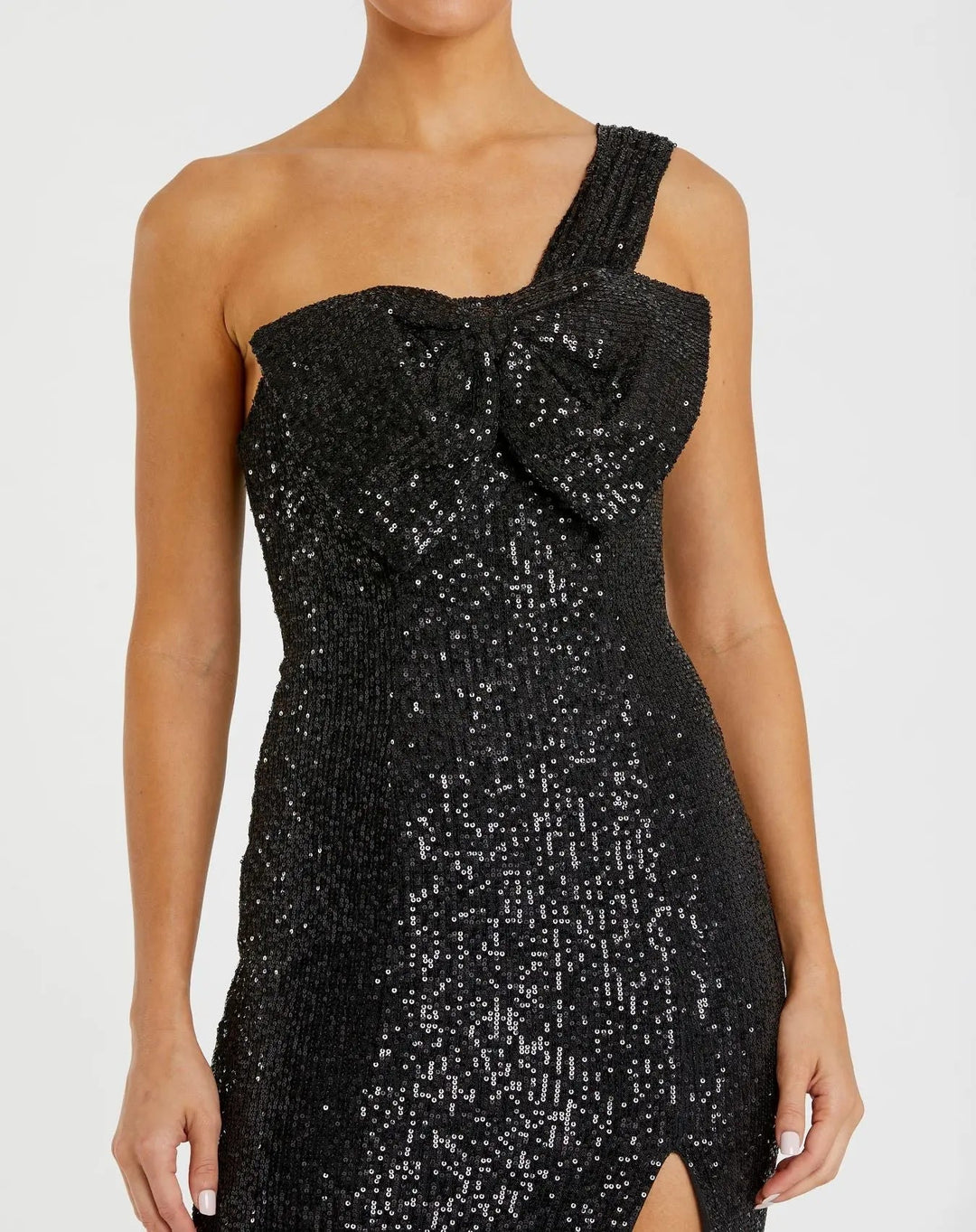 Mac Duggal 11286 Sequined One Shoulder Front Bow Dress