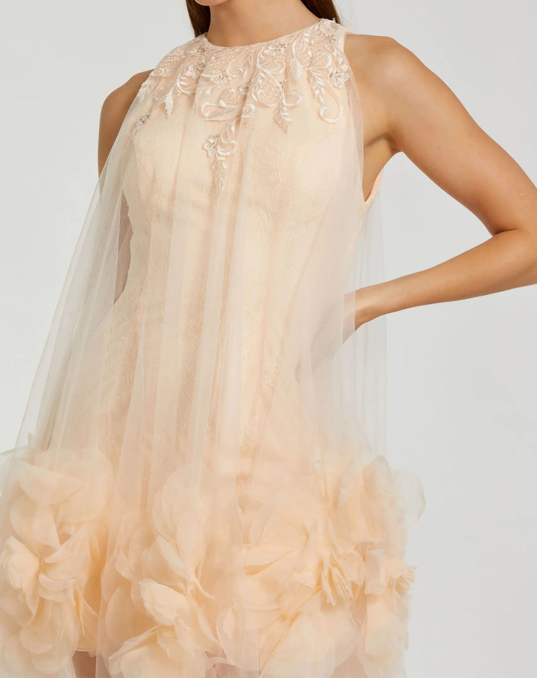 Mac Duggal 11294 Halter Neck Flowy Petal A Line Mini Dress