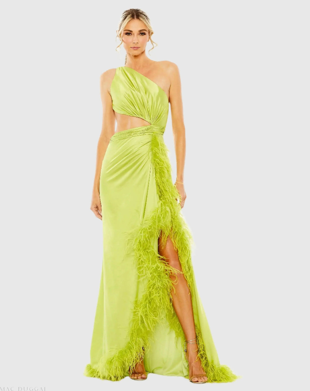 Mac Duggal 11689 One Shoulder Key Hole Detail With Feather Lining