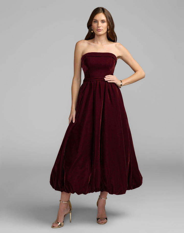 Mac Duggal 11744 Strapless Velvet A-Line Midi Dress