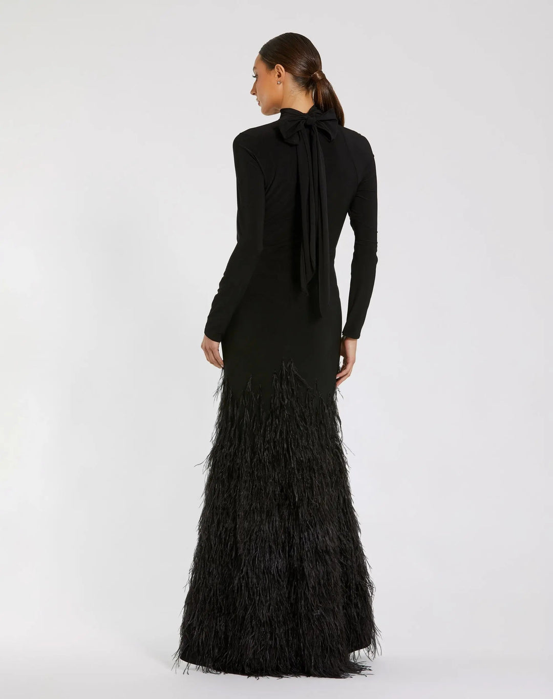Mac Duggal 11839 Long Sleeve High Neck Feather Trim Gown