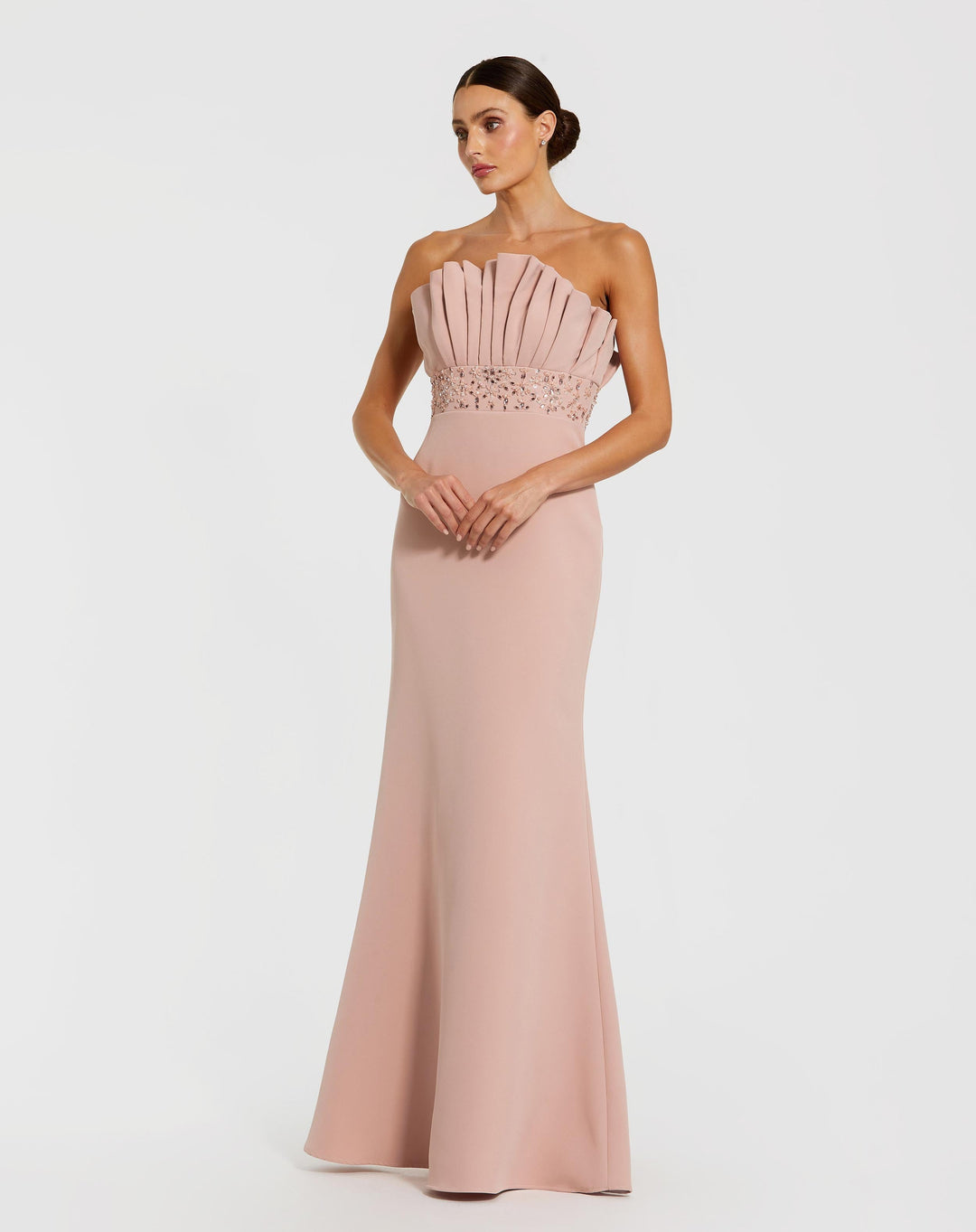 Pink Strapless Crepe Gown With Crystal Embellishments - FOSTANI.com