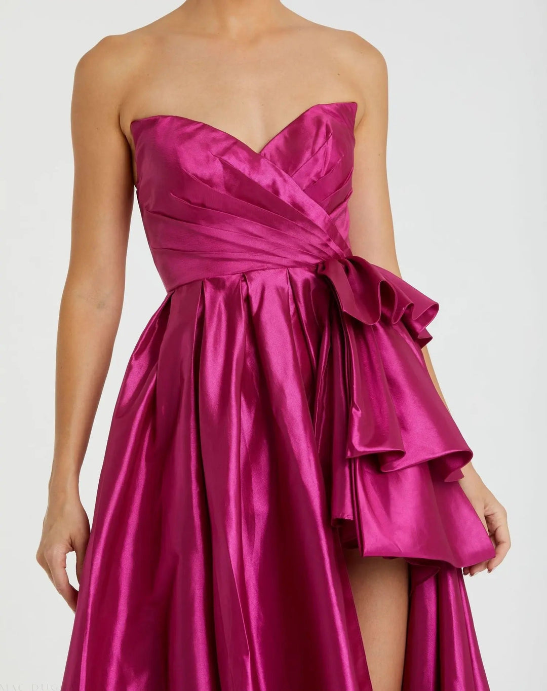Mac Duggal 11892 Strapless Taffeta Gown with Ruffles and Slit