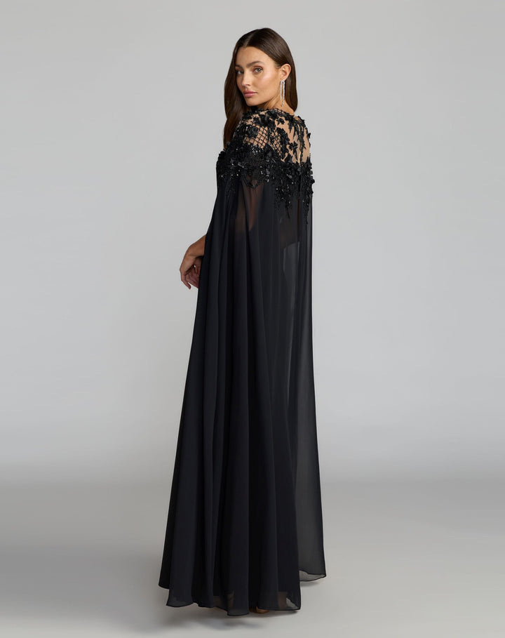 Mac Duggal 11954 Floral Embellished Crepe Gown With Chiffon Cape