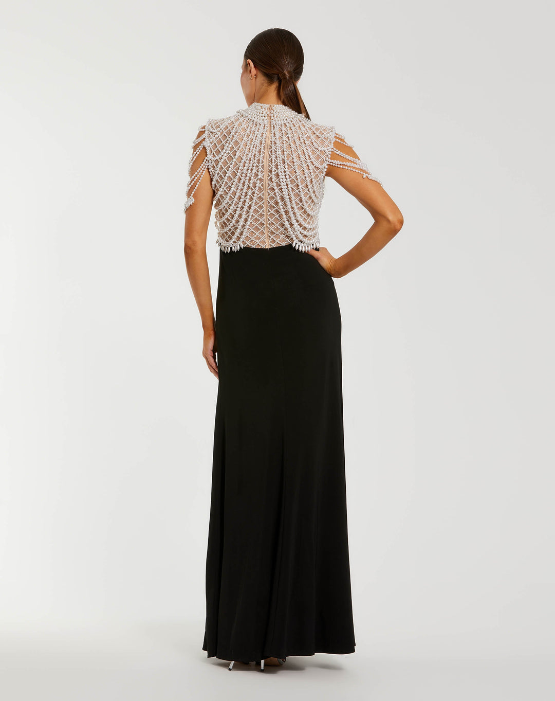 Mac Duggal 13203 Jersey Gown With Draped Pearl Beading