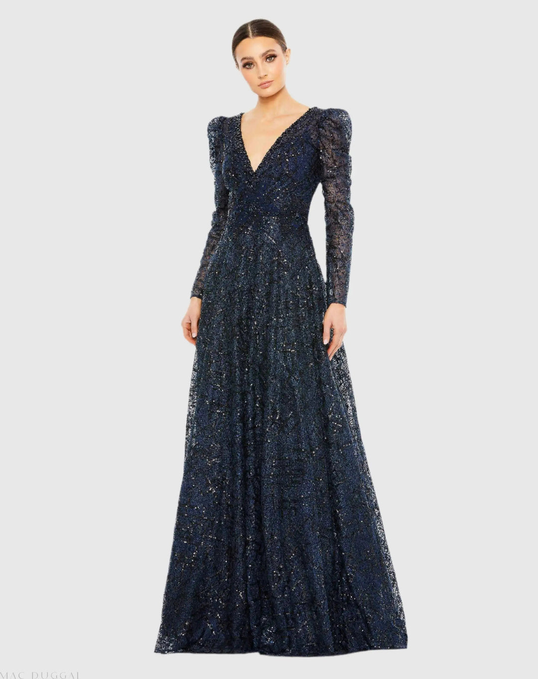 Mac Duggal 20353 Embellished V Neck Long Sleeve A Line Gown