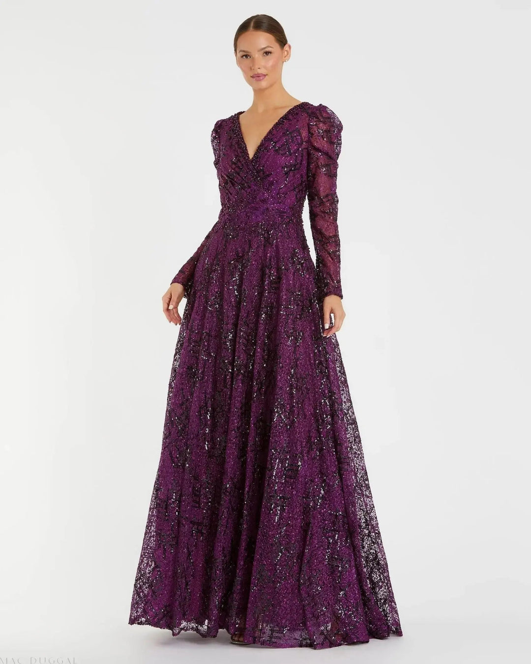 Mac Duggal 20353 Embellished V Neck Long Sleeve A Line Gown