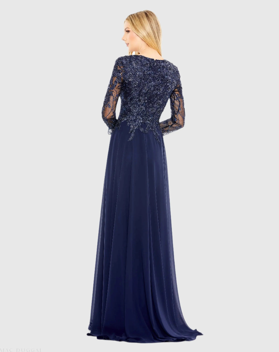 Mac Duggal 20388 Embellished Illusion V Neck Long Sleeve Gown