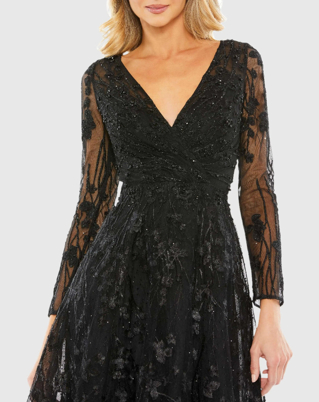 Mac Duggal 204041 Embellished Floral Long Sleeve Dress