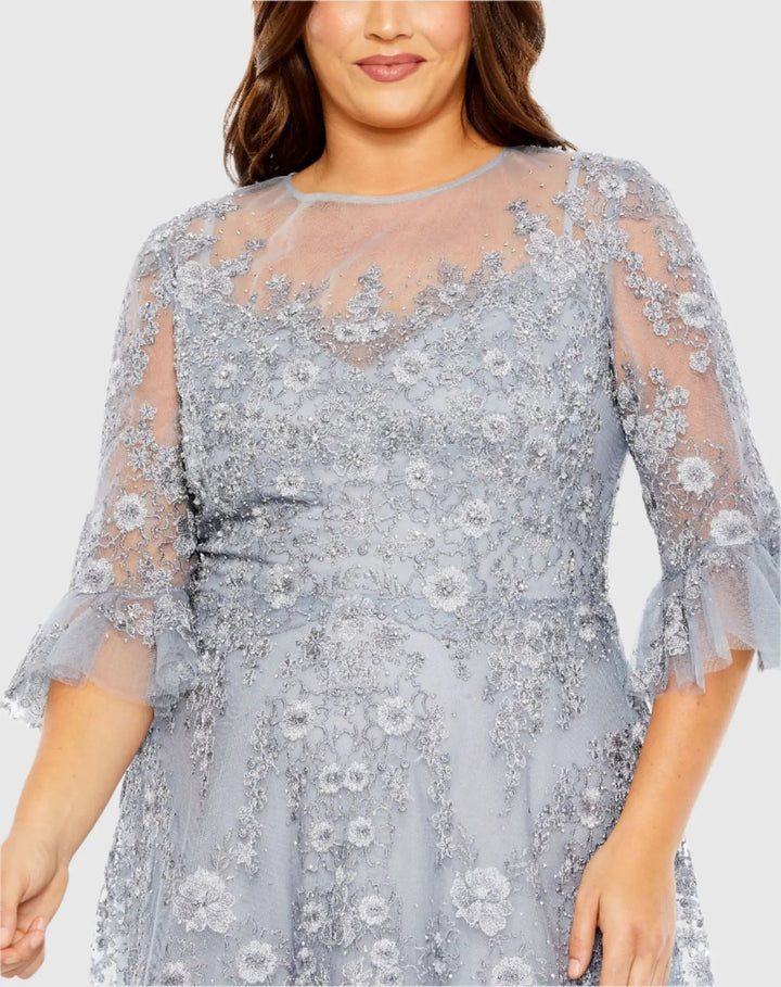 Mac Duggal 20471 High Neck Flutter Sleeve Embroidered A Line Gown