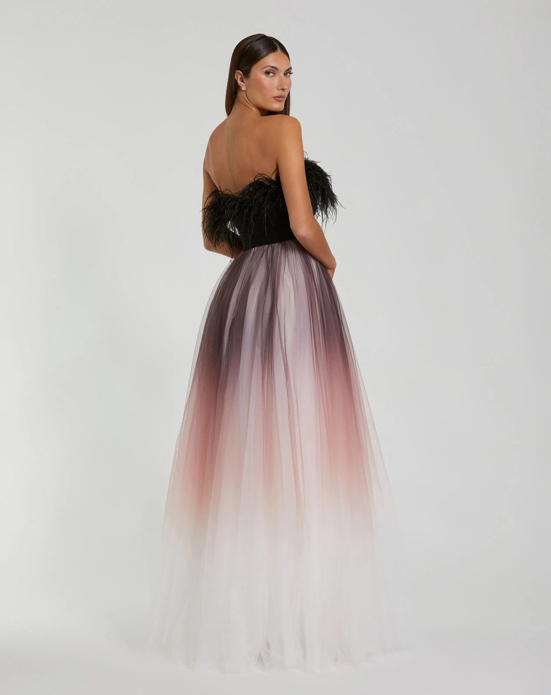 Mac Duggal 20557 Strapless Feather Bodice Tulle Gown