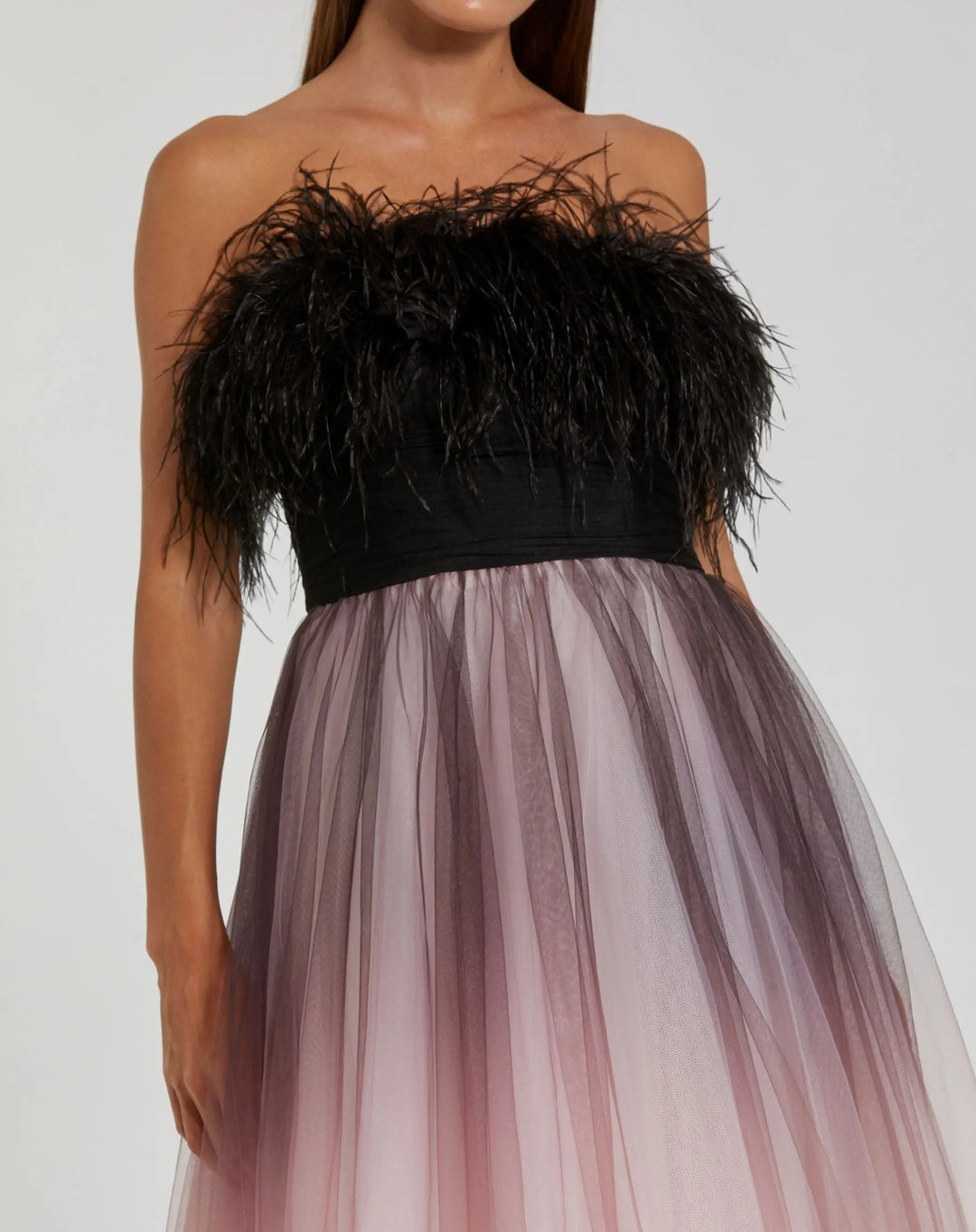 Mac Duggal 20557 Strapless Feather Bodice Tulle Gown