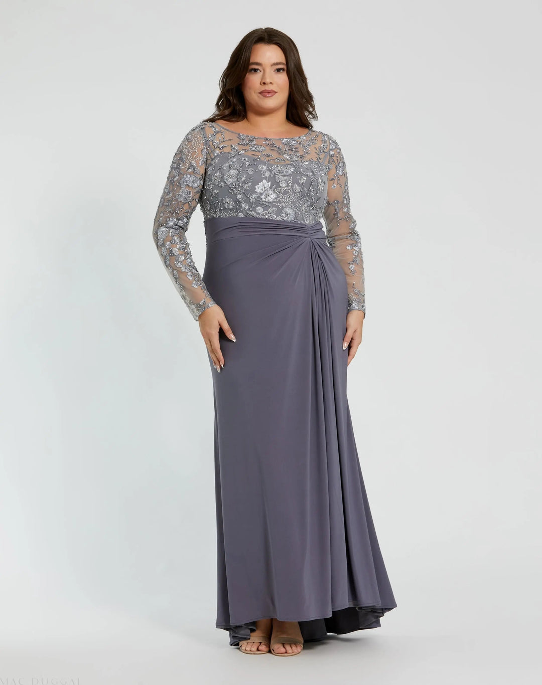 Mac Duggal 20624 Embroidered Top Jersey Skirt Gown (Plus)