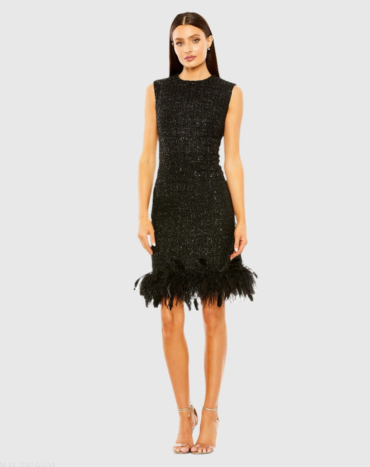 Mac Duggal 20784 Shift Dress with Feather Trim