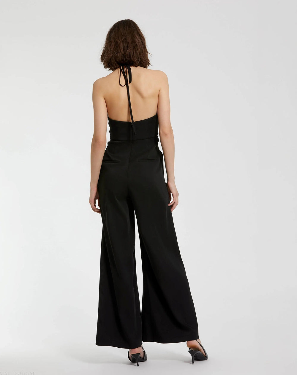 Mac Duggal 20934 Crepe Halter Neck Jumpsuit With Flower