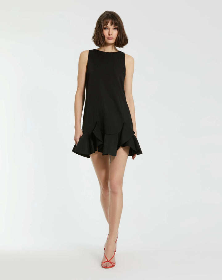 Mac Duggal 20957 The Mia High Neck Sleeveless Crepe Mini Dress With Ruffle Hem