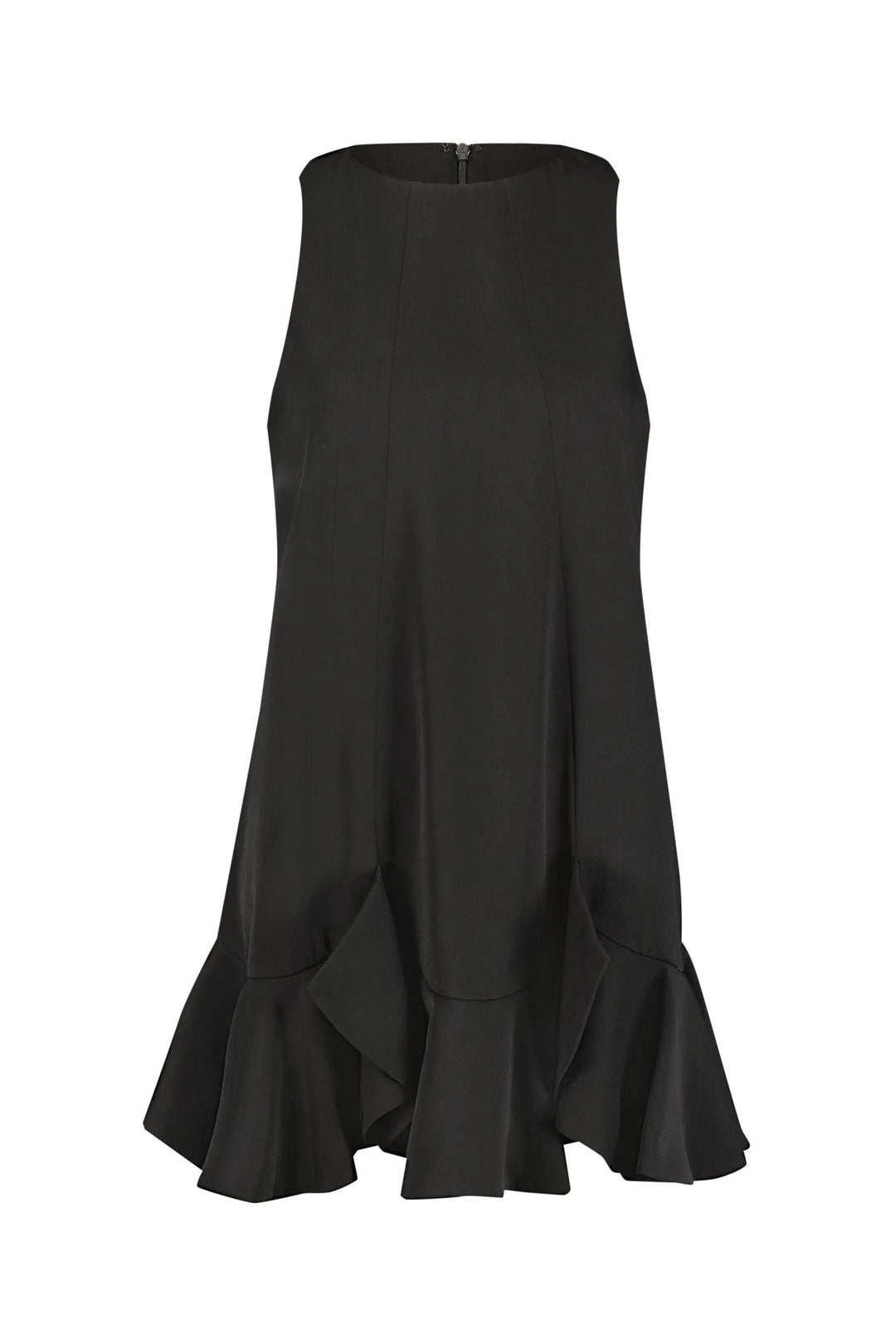 Mac Duggal 20957 The Mia High Neck Sleeveless Crepe Mini Dress With Ruffle Hem
