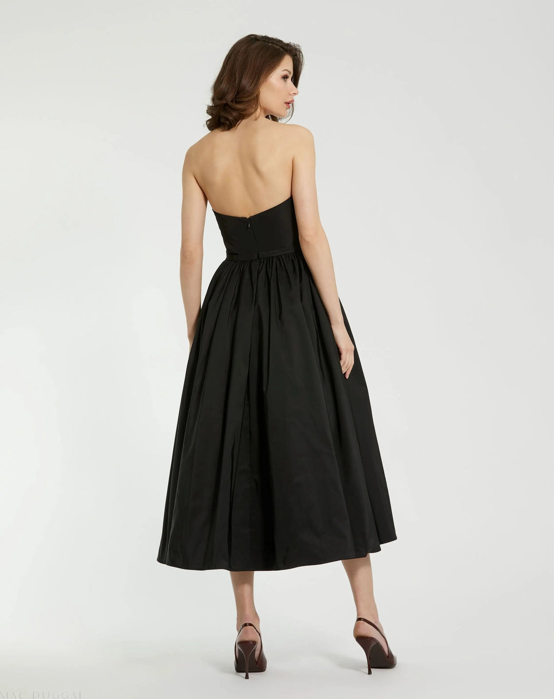 Mac Duggal 21023 Faille Strapless A Line Midi Dress With 3D Rose