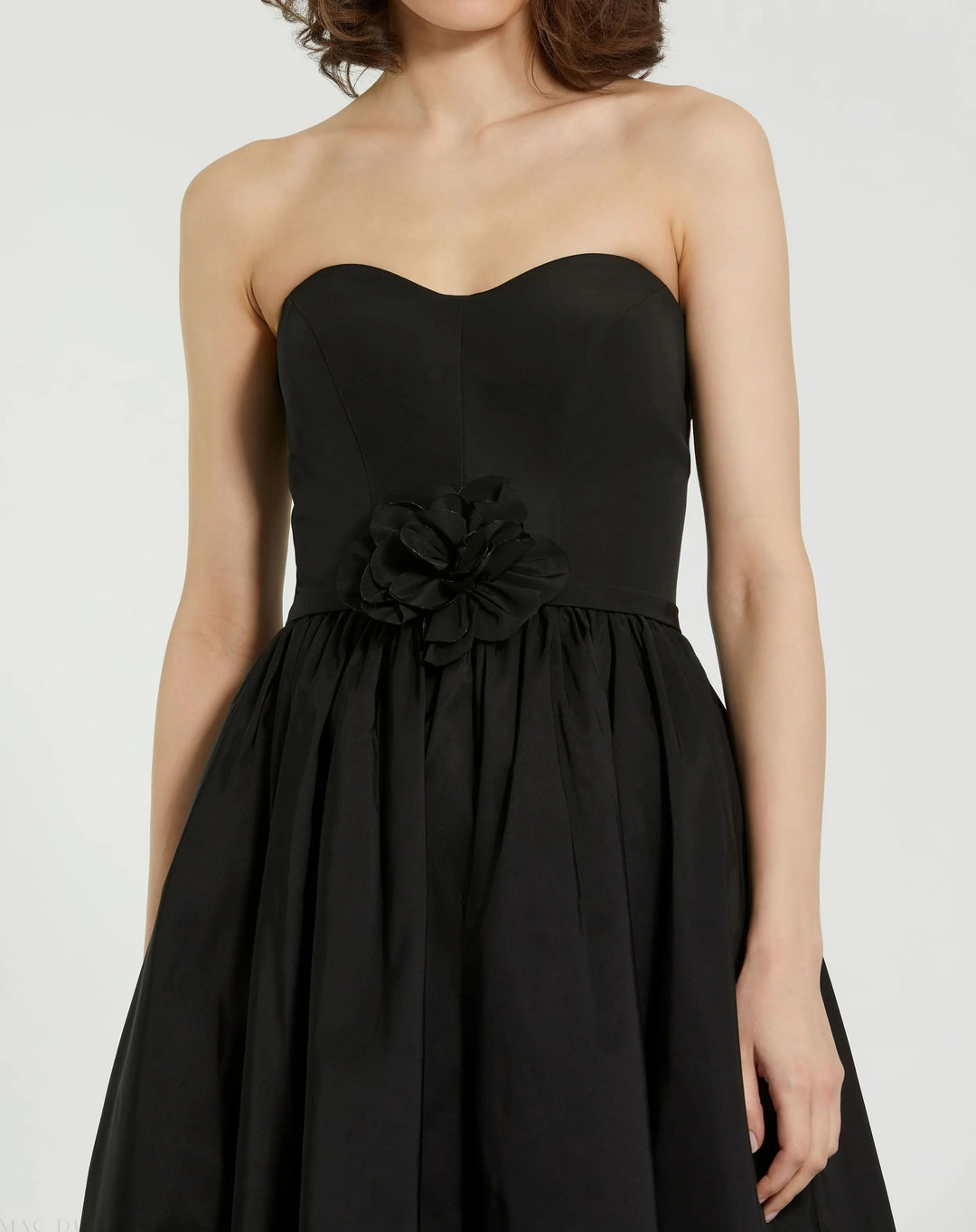 Mac Duggal 21023 Faille Strapless A Line Midi Dress With 3D Rose