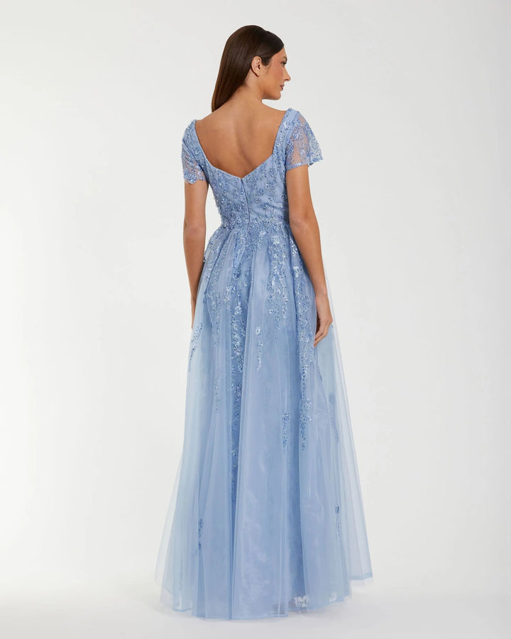 Mac Duggal 21035 Embroidered Beaded A-Line Gown with Overskirt