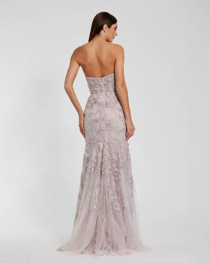 Mac Duggal 21036 Strapless Lace Embellished Trumpet Gown With 3D Flower