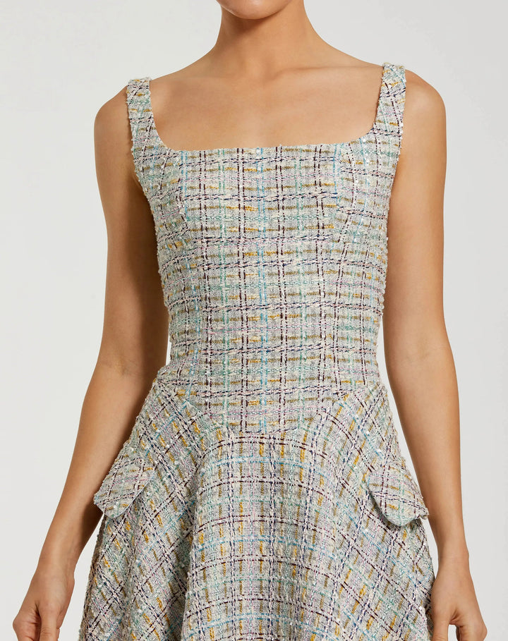 Multicolor Sleeveless Drop Waist Boucle Midi Dress - FOSTANI.com