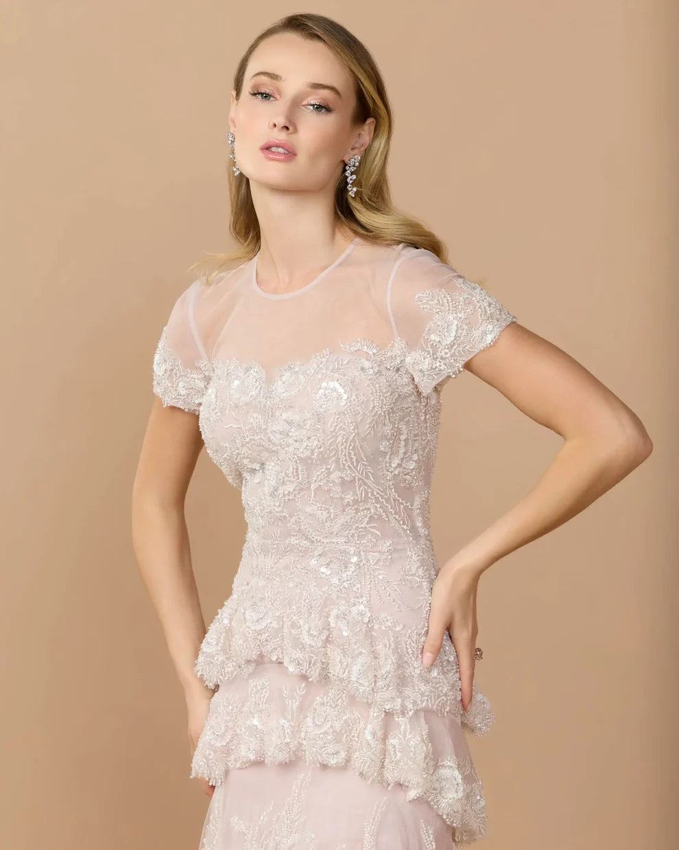 Mac Duggal 21097 Embellished High Neck Dress With Tiered Ruffle Skirt