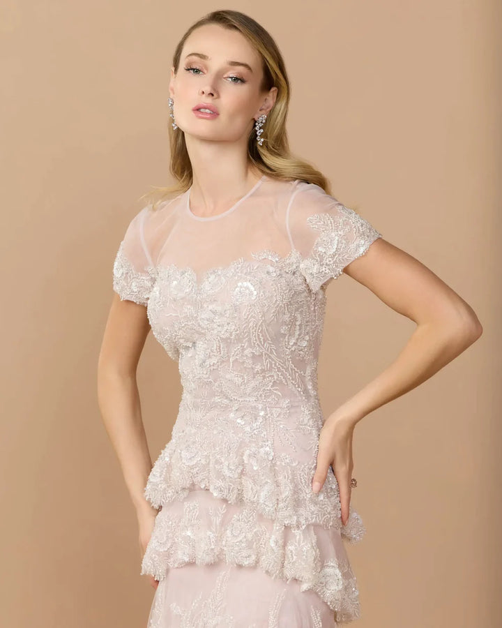 Mac Duggal 21097 Embellished High Neck Dress With Tiered Ruffle Skirt