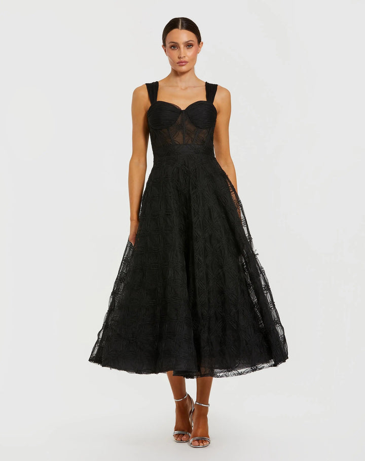 Mac Duggal 21171 Bustier Sleeveless A-Line Tulle Midi Dress