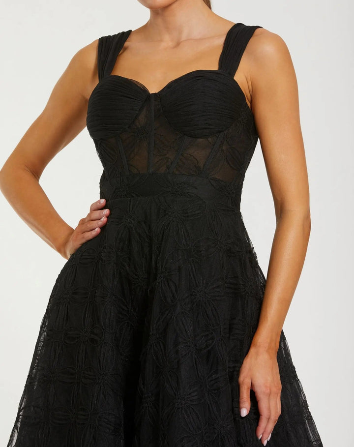 Mac Duggal 21171 Bustier Sleeveless A-Line Tulle Midi Dress
