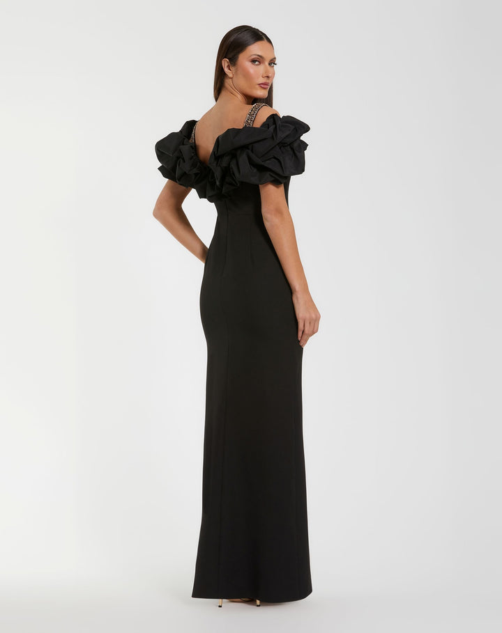 Mac Duggal 21205 Ruffle Off The Shoulder Crepe Column Gown