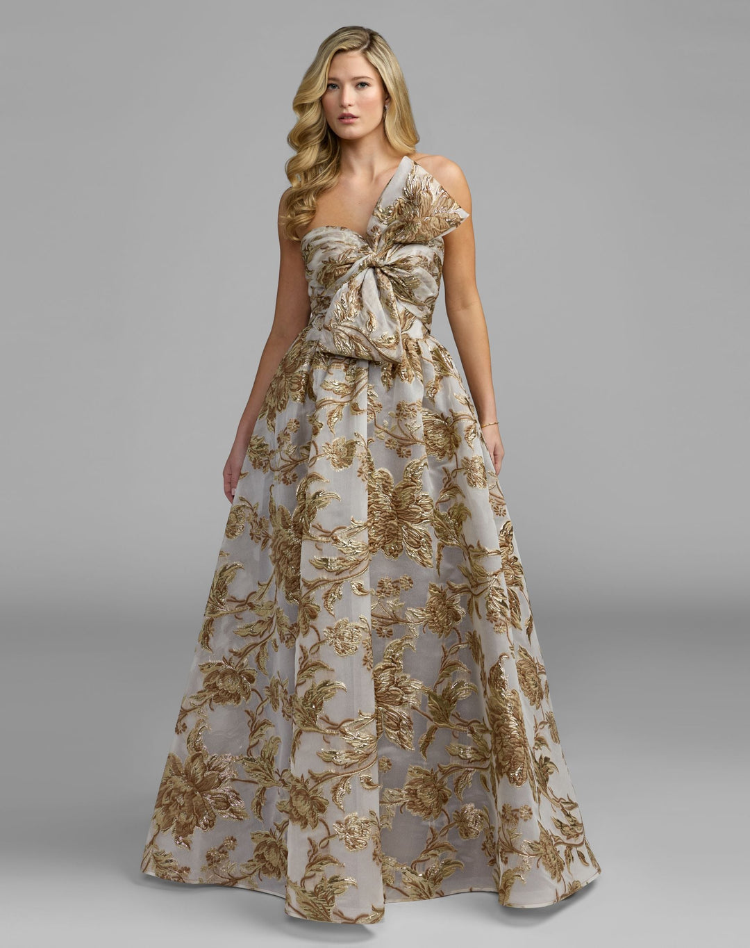 Mac Duggal 21217 Floral Strapless Brocade Ball Gown With Bow