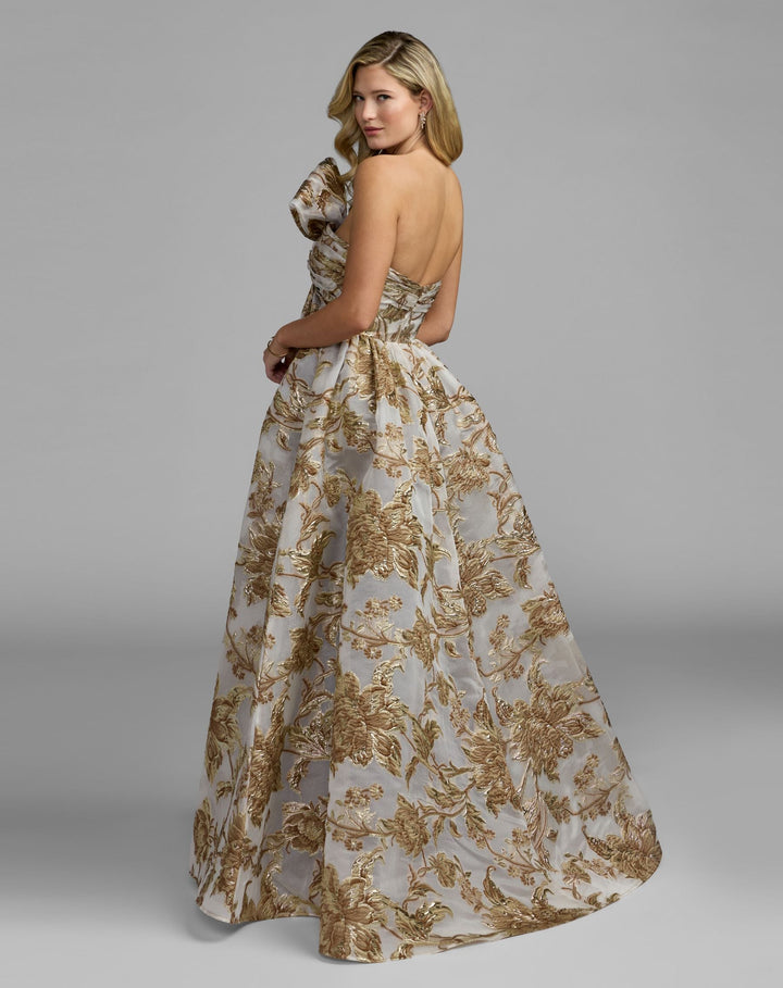 Mac Duggal 21217 Floral Strapless Brocade Ball Gown With Bow