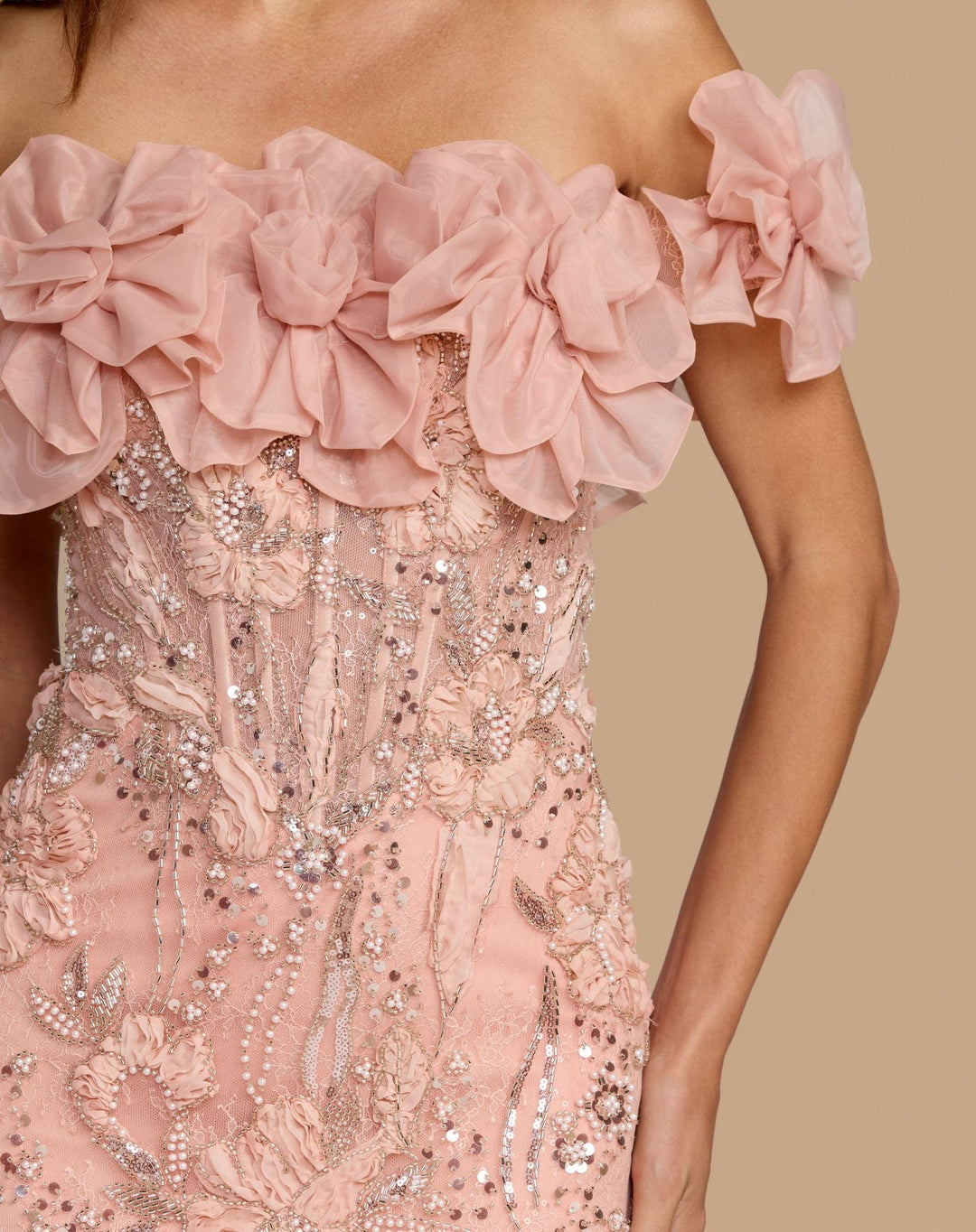 Mac Duggal  21272 Pink Off The Shoulder Embellished Mermaid Gown - FOSTANI.com