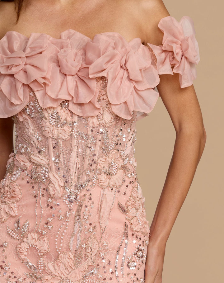 Mac Duggal  21272 Pink Off The Shoulder Embellished Mermaid Gown - FOSTANI.com
