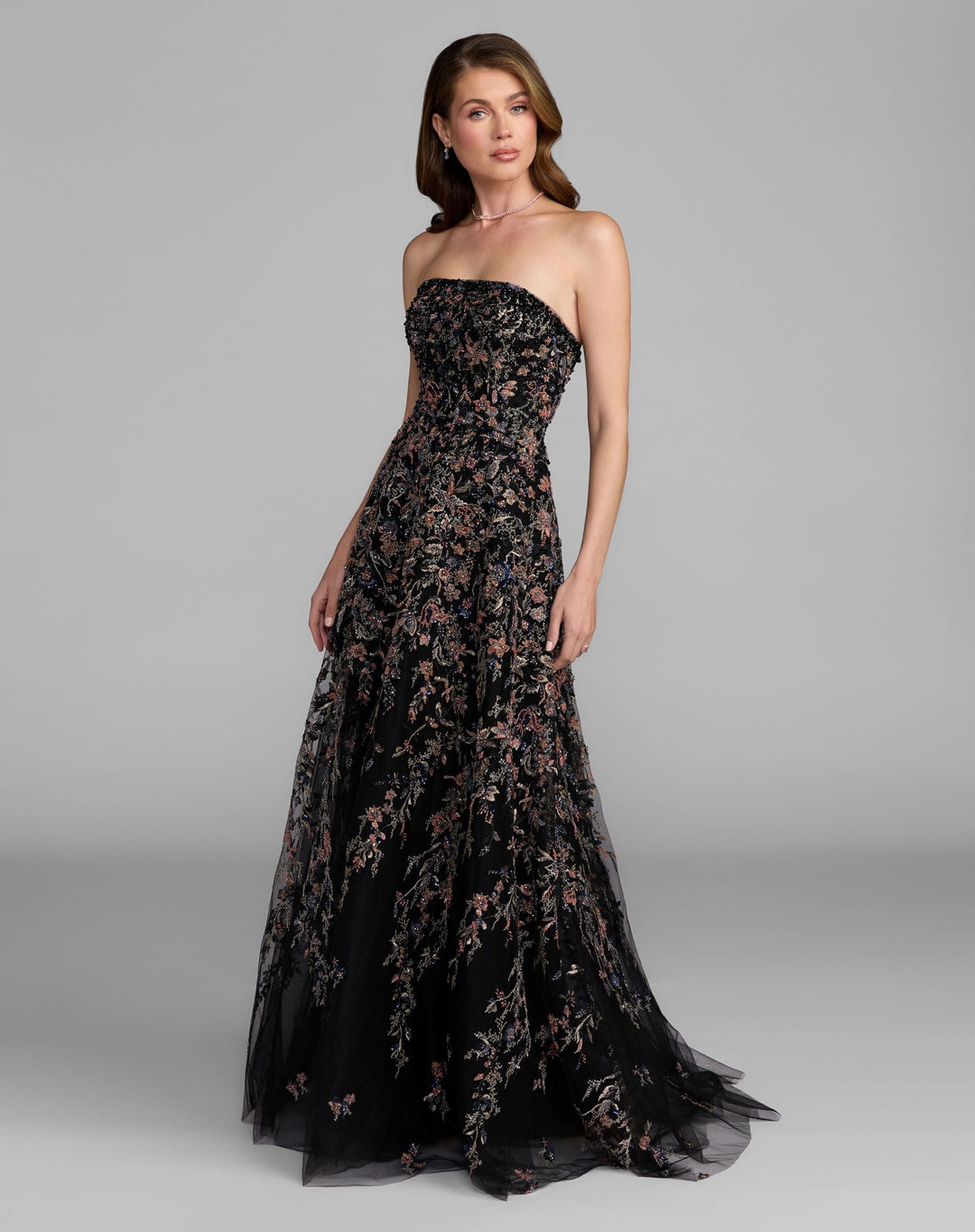 Mac Duggal 21281 Strapless Floral Embroidered A-Line Gown