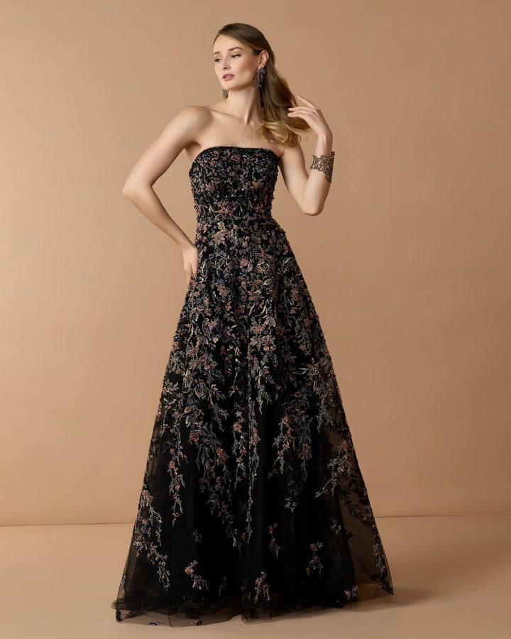 Mac Duggal 21281 Strapless Floral Embroidered A-Line Gown