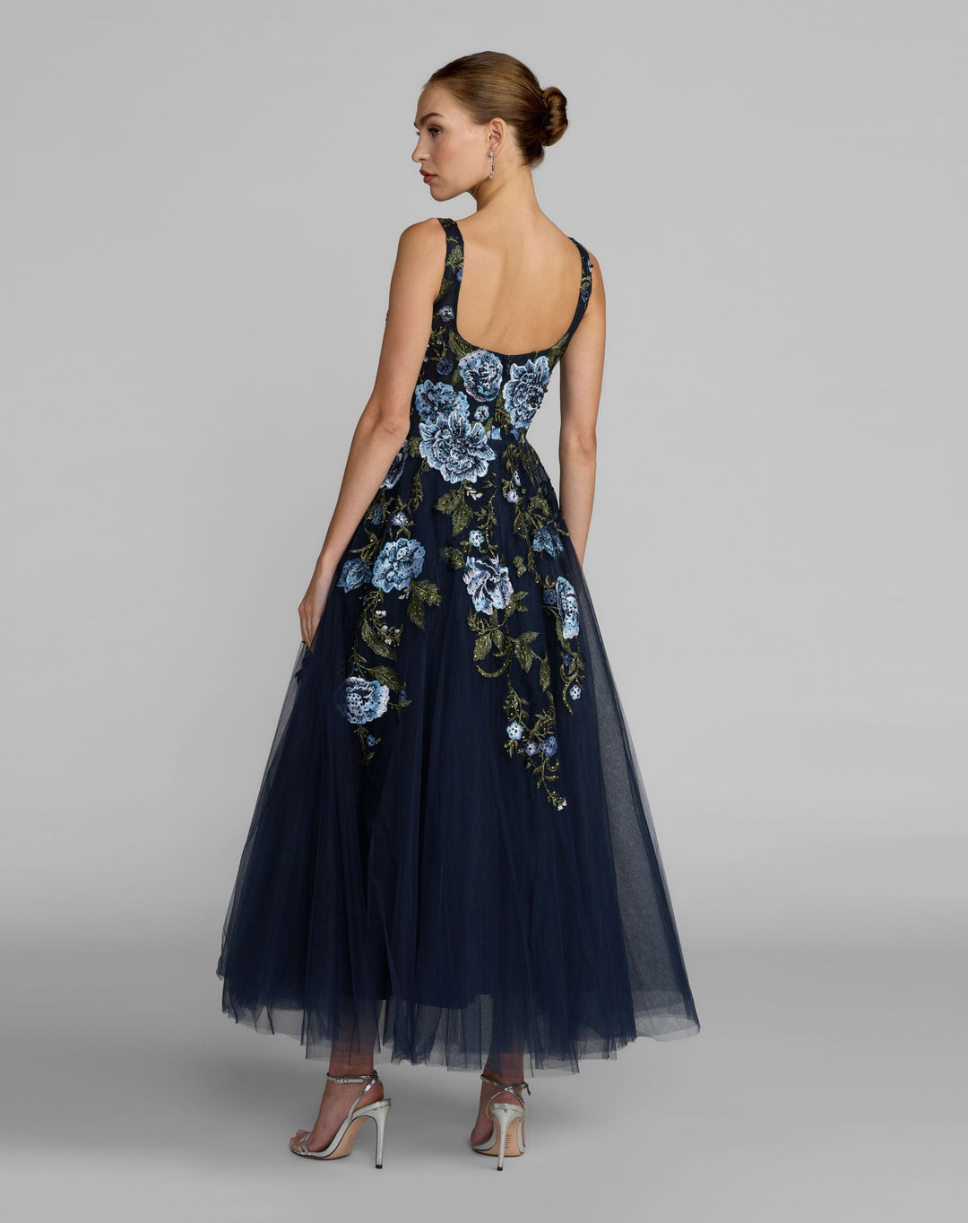 Mac Duggal 21295 Square Neck Embroidered A-Line Midi Dress