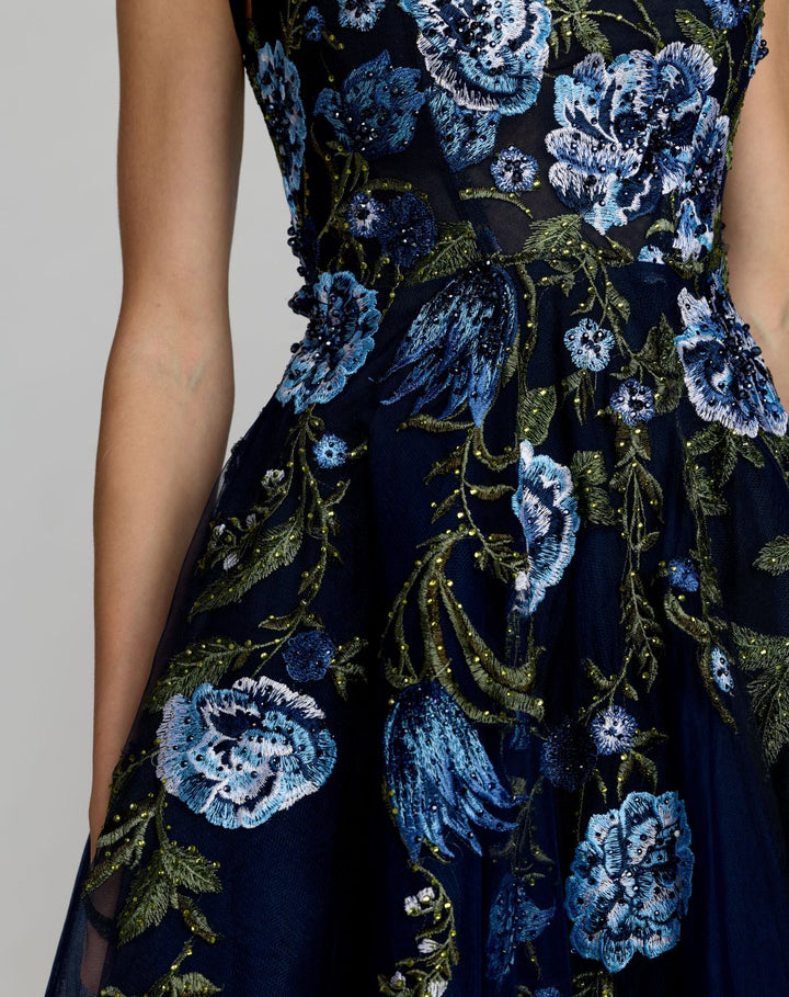 Mac Duggal 21295 Square Neck Embroidered A-Line Midi Dress